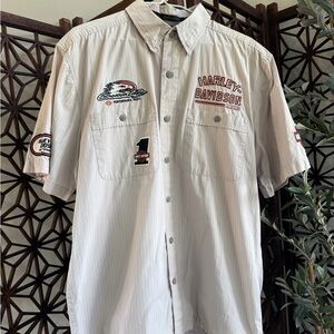 2009 Harley-Davidson Men's White Short-Sleeve Logo Button-Up Shirt